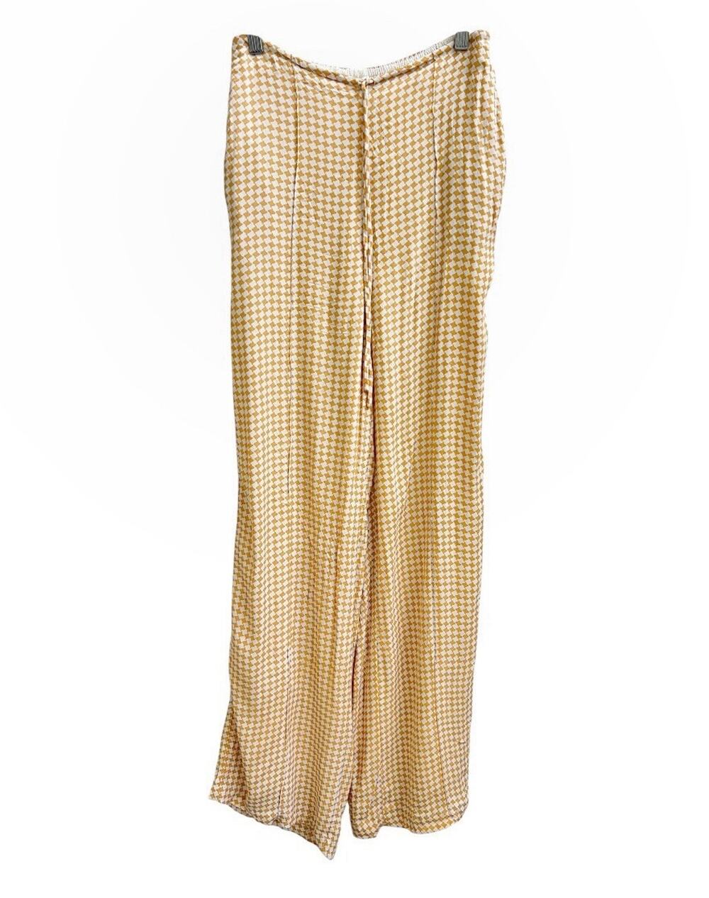 Dissh mustard white Checker Houndstooth Diamond Straight Wide Leg Pant 4 Coastal